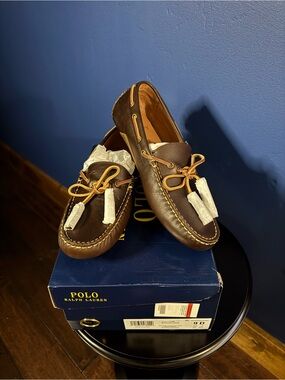 Polo by Ralph Lauren Anders Tasseled Leather Driver in Polo Brown 9D NWT